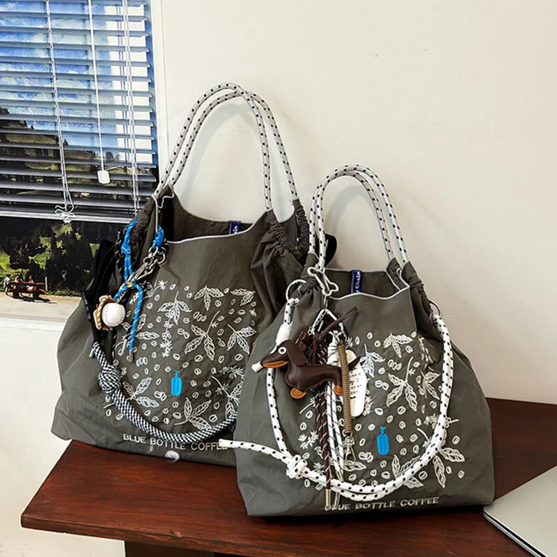 Ladies tote bag nylon embroidered shopping bag largecapacity singleshoulder bag handheld bag casual style lightweig 251029