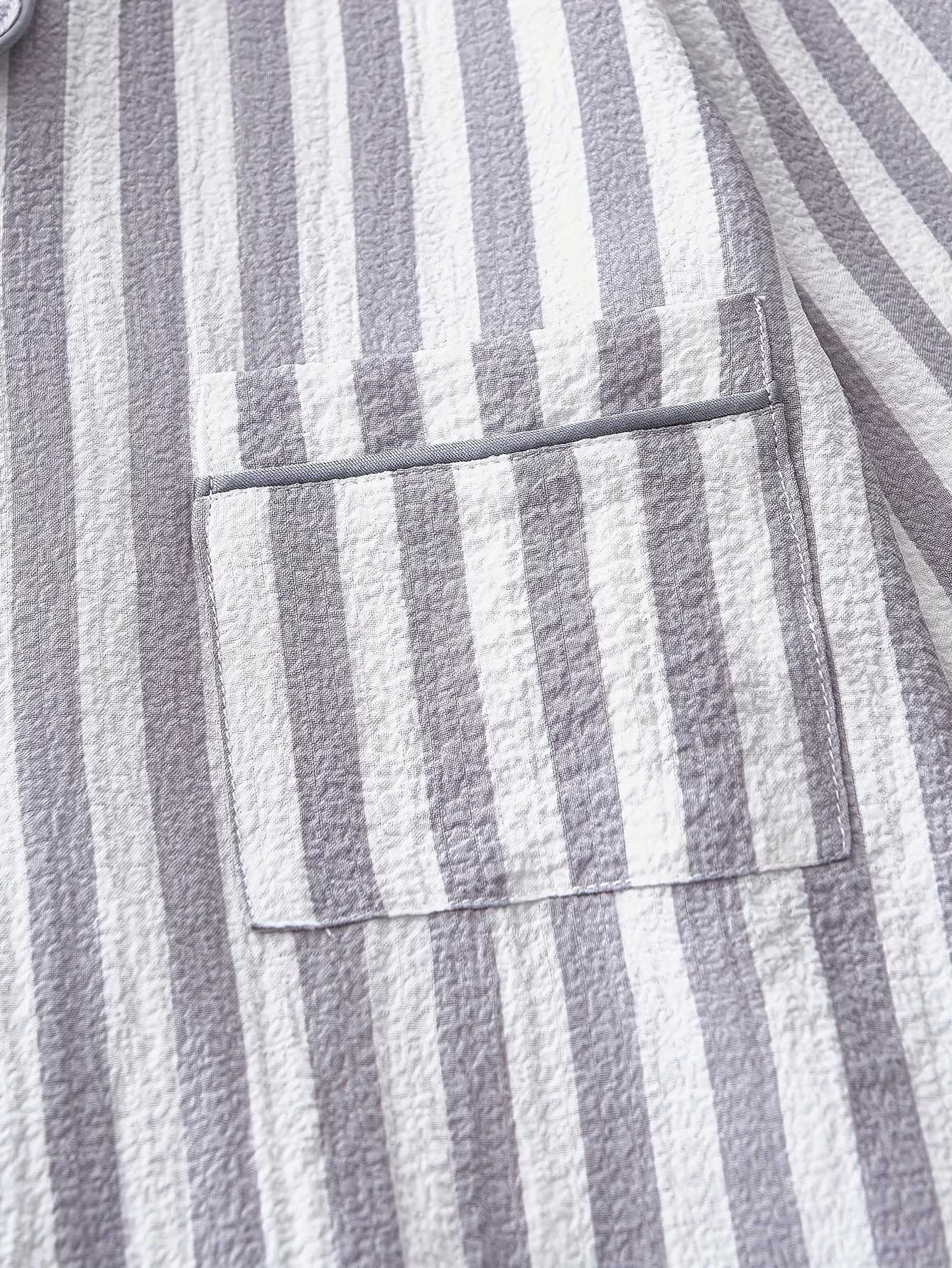 Elegant Striped Polyester Pajama Set for Women with Lapel Collar Long Sleeve ButtonUp Top and Long Pants FallWinter Woven ST251029