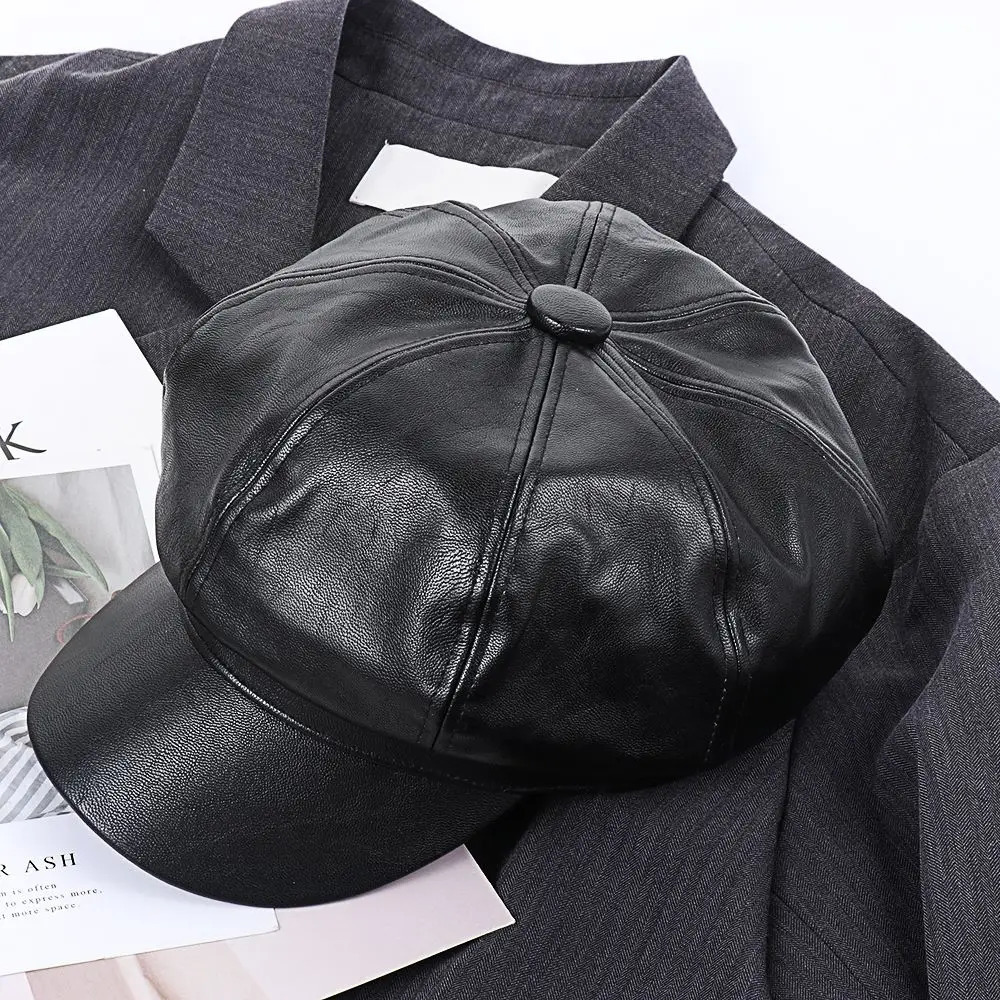 Casual Fashion Peaked Cap Ladies Women Girls Leather Baker Boy Peaked Cap sboy Hat 251029