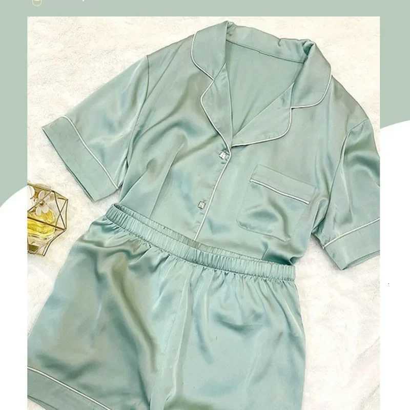 Big Size Women Pajamas Set Ice Silk ShortSleeved Girl Home Wear Solid Ladies sleepwear TwoPiece Comforts Cherry Print Fall AndT251029