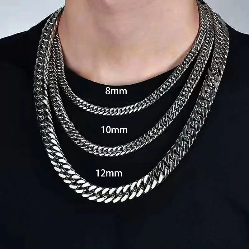 HNSP 8mm14mm Thick Stainless Steel Cuban Chain Necklace For Men Punk Neck Male Chains Jewelry Accessories 251029