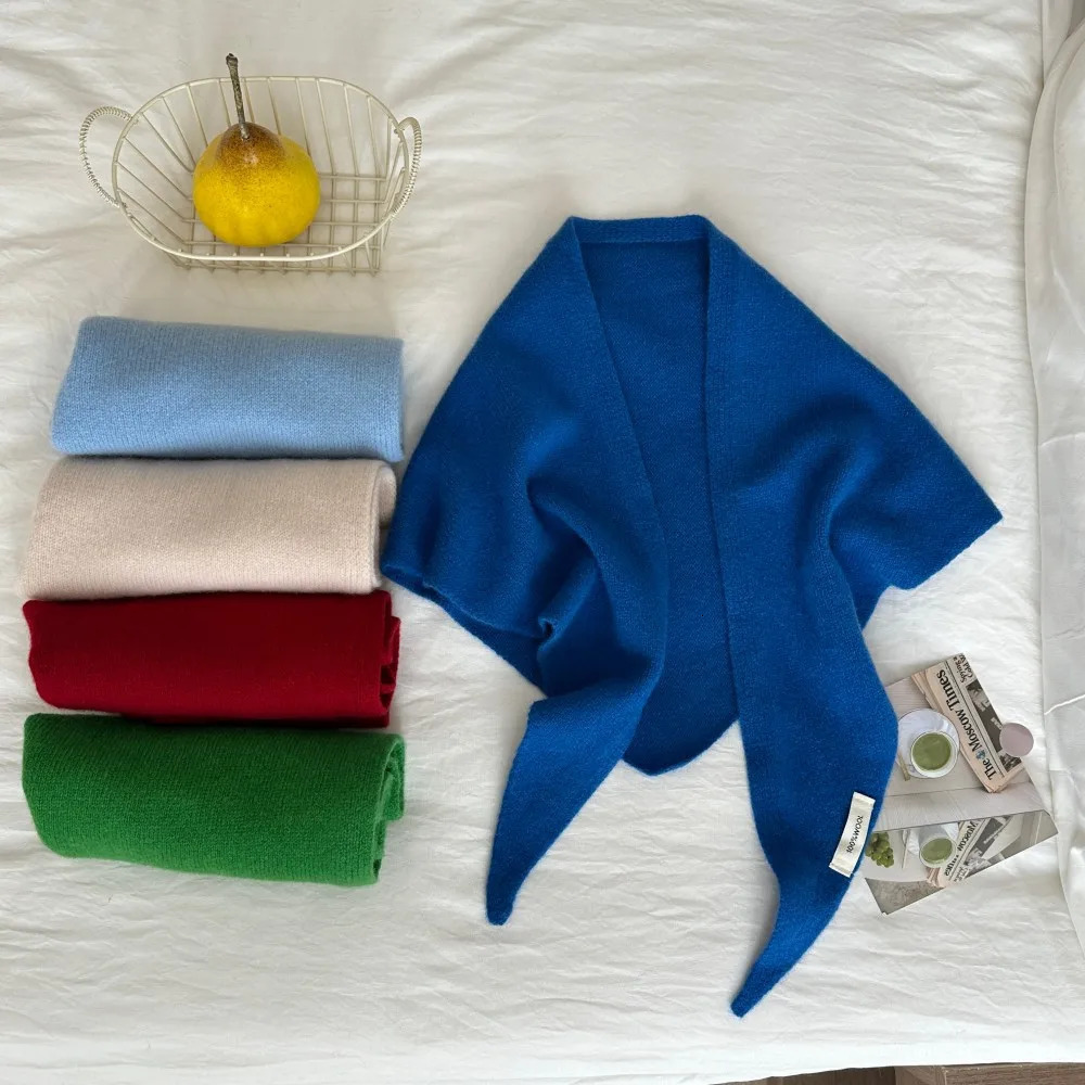 100 Wool Winter Scarf For Women Warm Triangle Knit Scarves Hijab Solid Lady Shawl Wrap Female Pashmina Bandana Head Scarfs 251029