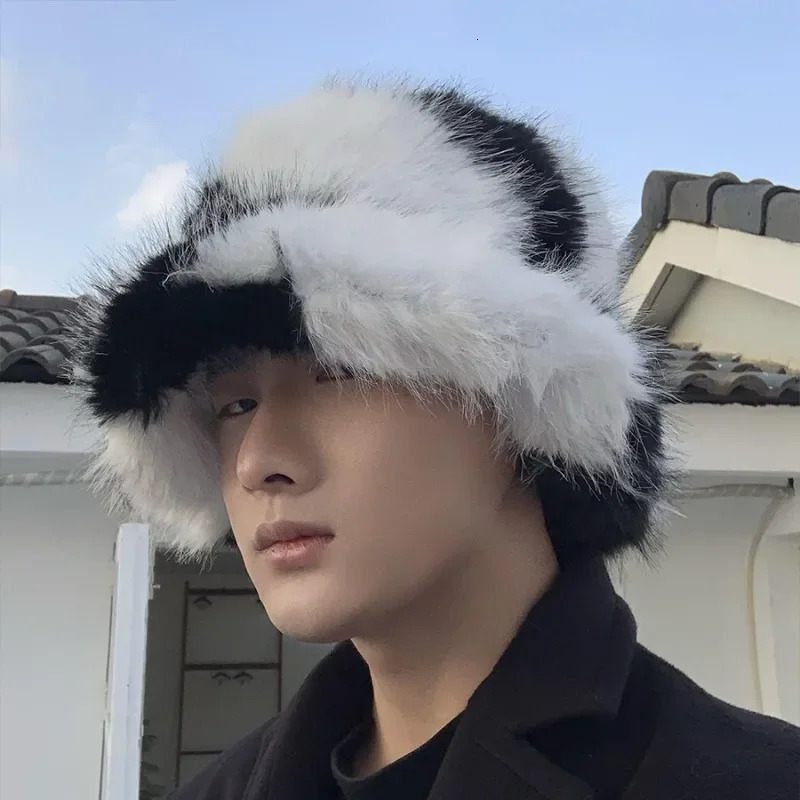 Winter Men Zebrastripe Faux Fur Bucket Hat Fashion Fluffy Plush Fisherman Bob Women Soft Warm Furry Thick Basin Hats Panama 251013