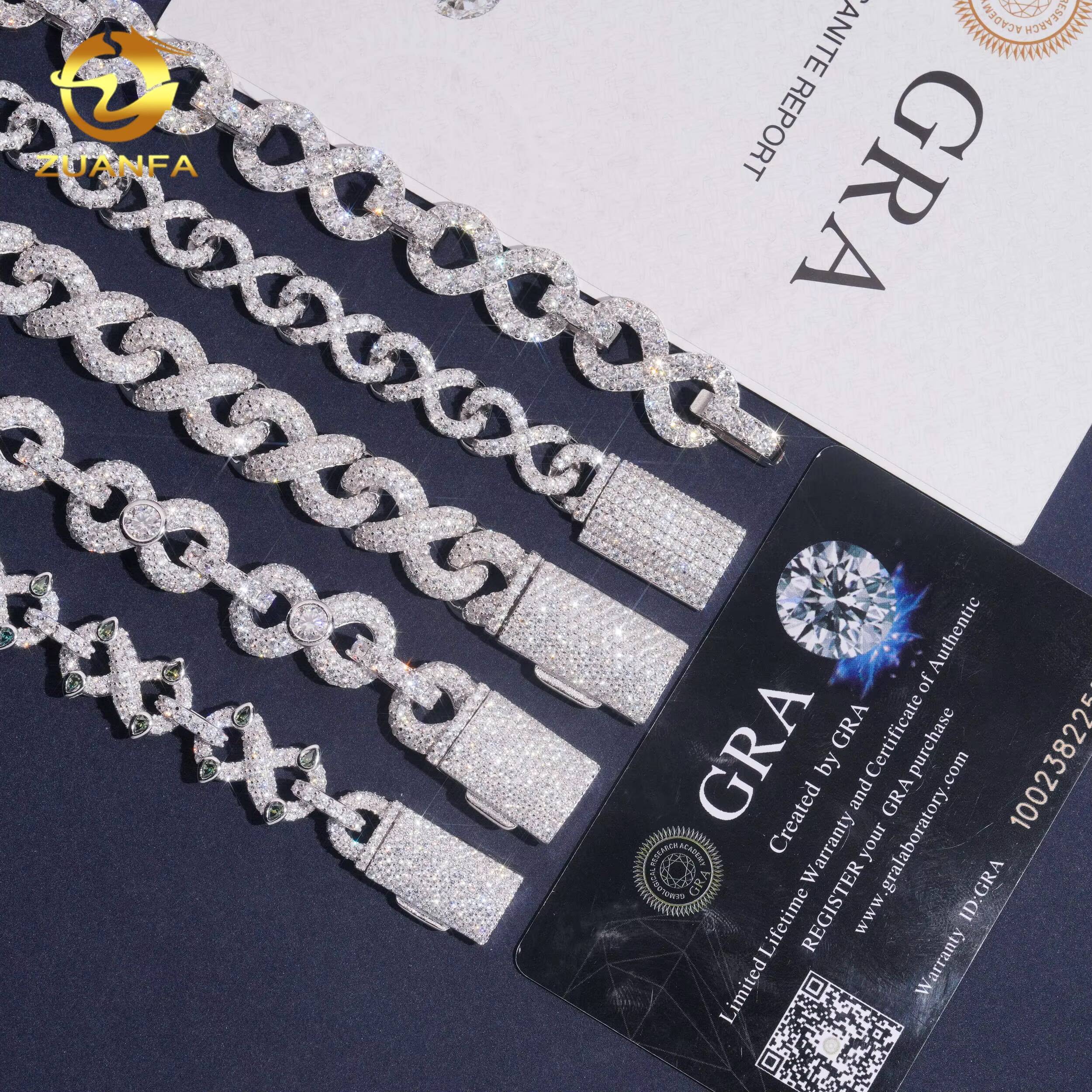 Infinity Cuban Bracelet Pass Diamond Test VVS Moissanite 925 Sterling Silver Gold Plated Iced Out Hip Hop Linked Men Bracelet