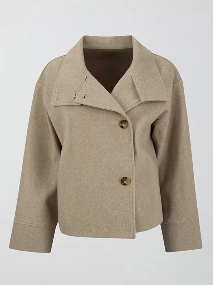 Women Vintage Woolen Blended Jacket Single Breasted Long Sleeve Stand Collar Coat Autumn Lady Street Short Outerwears 251028