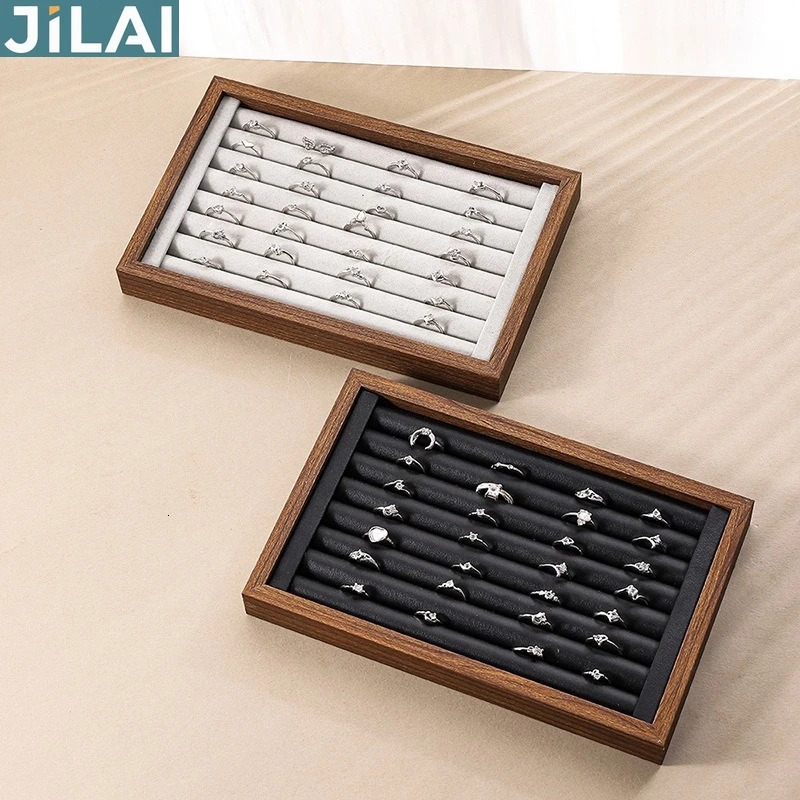 Shopping mall counter jewelry tray display walnut box flannel storage large capacity ring necklace 251013
