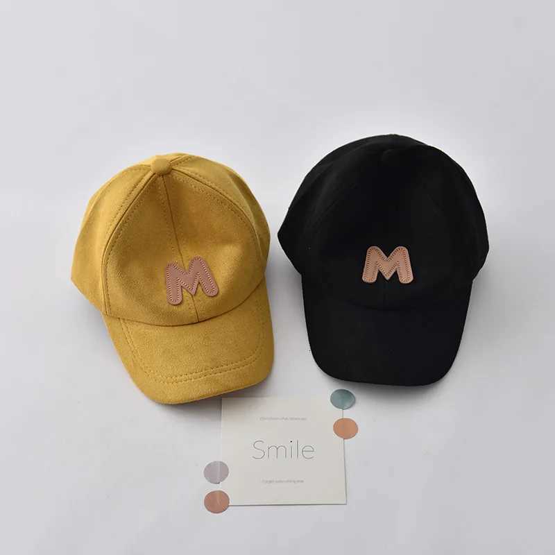 Spring Autumn Suede Kids Baseball Hat Solid Color Children Peaked Cap M Letter Baby Duck Tongue Cap Boy Girl Outdoor Sun Visors251028