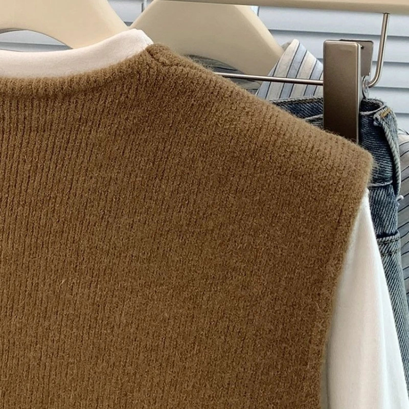 Womens Soft Knitted Vest Women Casual Button deep VNeck Sleeveless Fall Cardigan stylish Simple Tank Tops Loose Knitwear Coats 251029