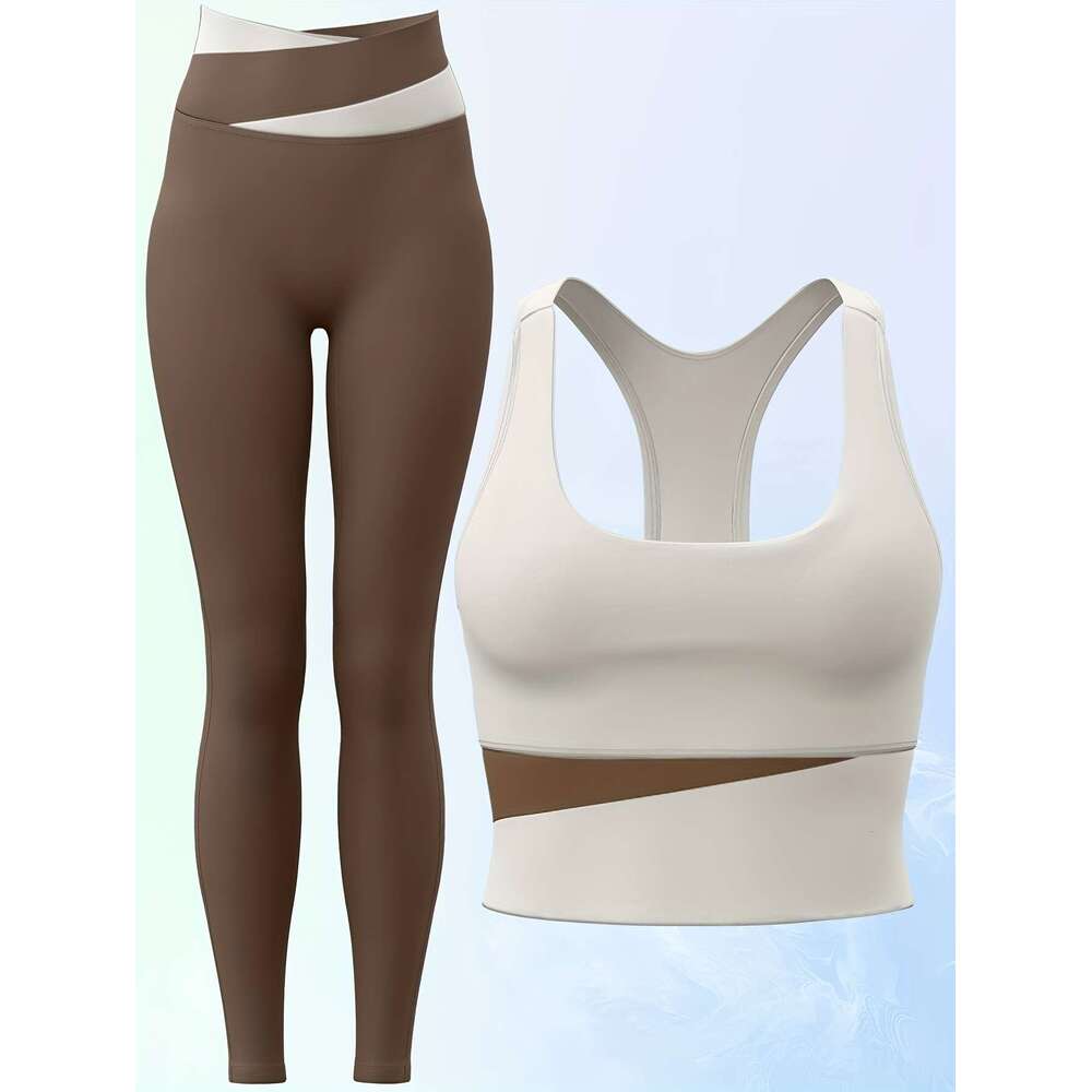 2pcs Women's sports combo Sports bra high-waisted leggings set Slim fit Suitable for running, gym and yogayoga
