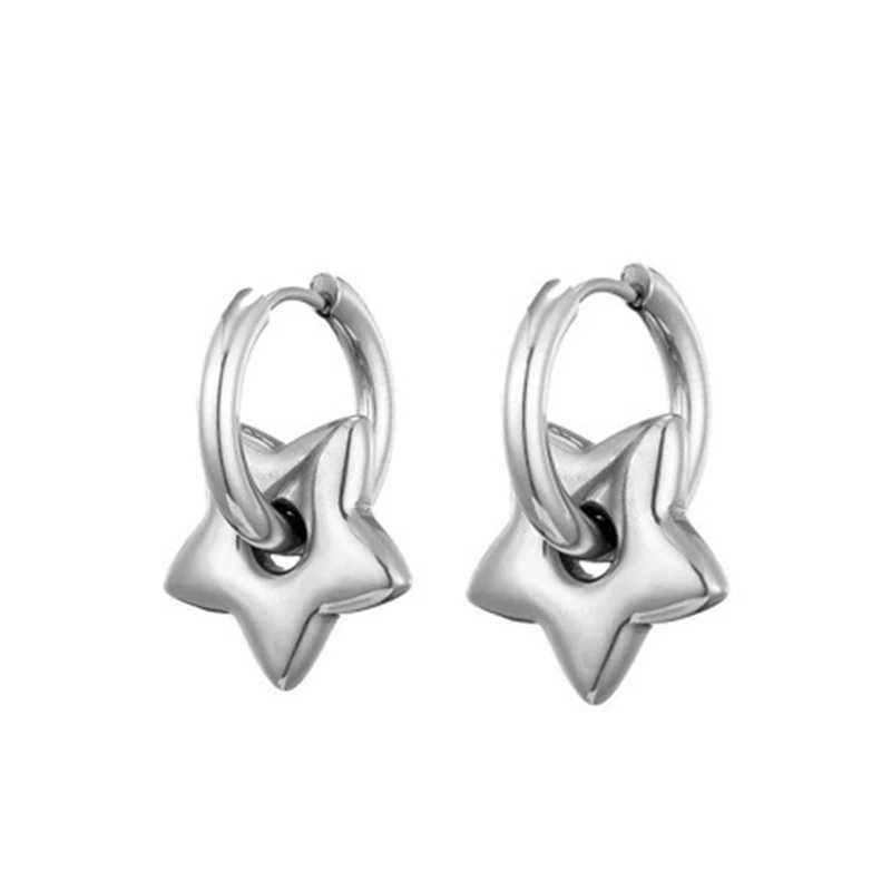 Classic Stainless Steel Heart Star Hoop Earrings for Women Goth Punk Hip Hop Silver Color Y2K Jewelry Female EarringsW251029