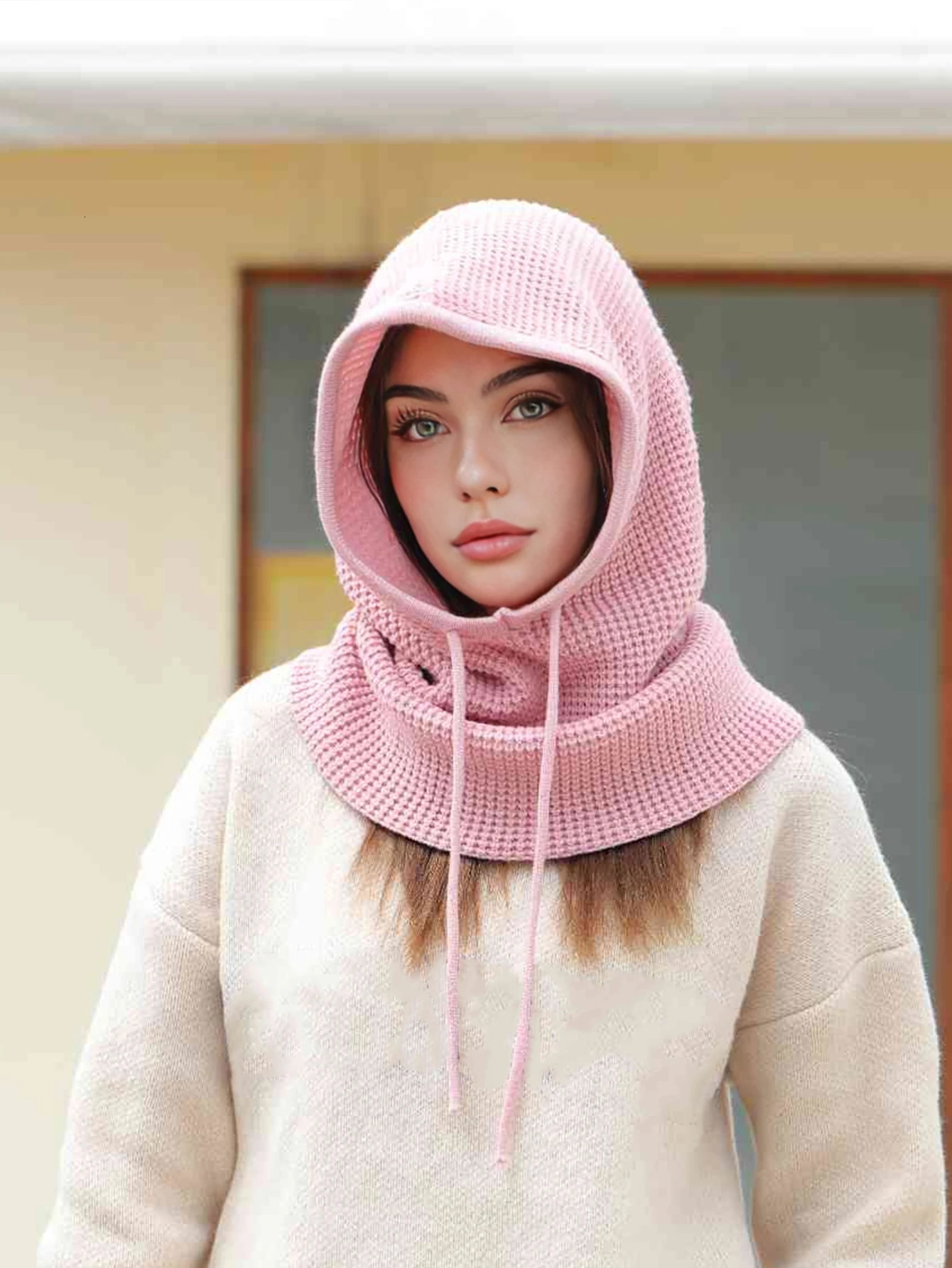 A Women Winter Beanie Hats OnePiece Knit Balaclavas Mask Neck Circle Scarf Ski Snow Hat 251029