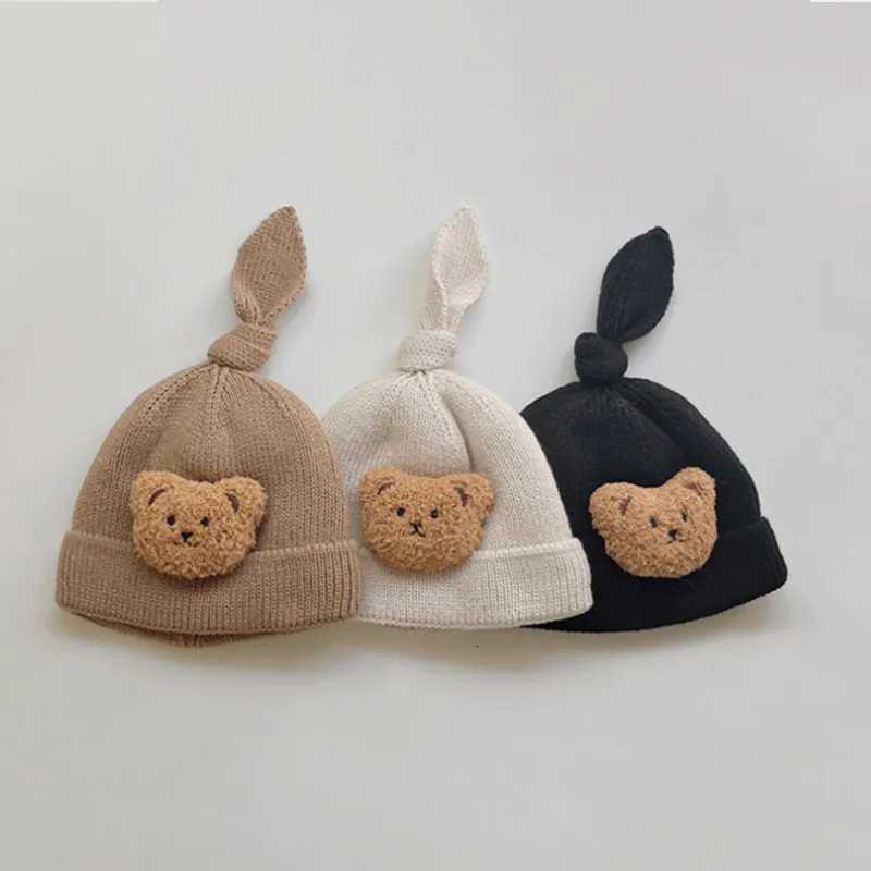 Cartoon Bear Baby Beanie Soft Woolen Toddler Knitted Hat Autumn Winter Warm Newborn Skullies Cap Solid Color Kids Crochet Bonnet251028