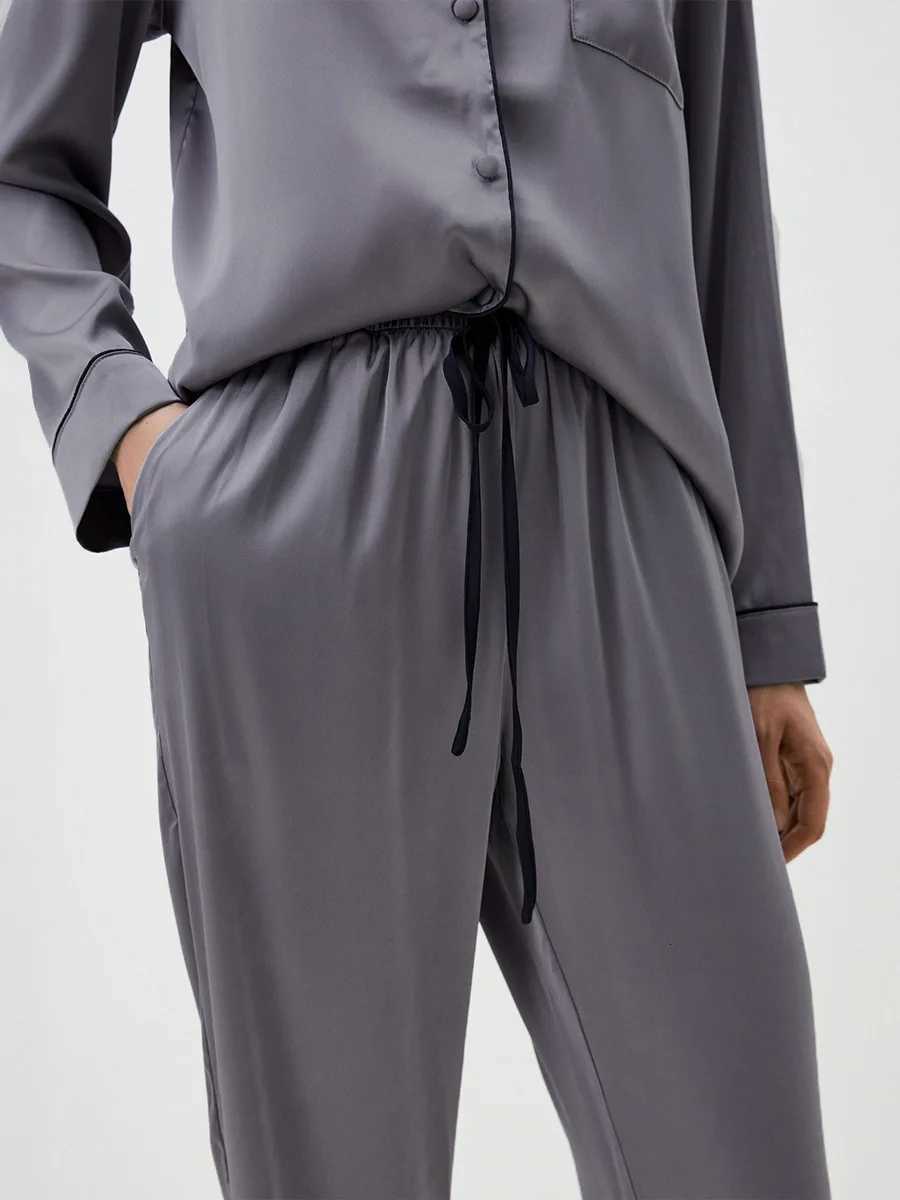 Muzaleva Womens Collar Long Sleeved Long Pants Pajama Set 2025 New Loose Cardigan Pajamas Comfortable Casual Sleepwear SetsT251029