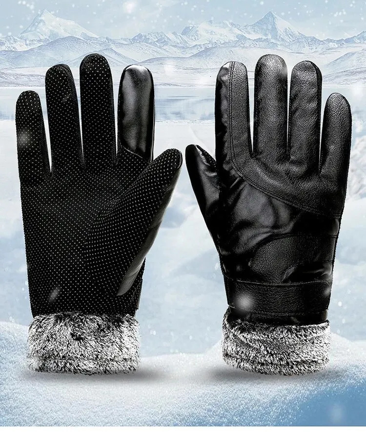 Leather Gloves Mens Winter Fleece Thickened Warm Touch Screen Windproof Waterproof Driving Motorcycle Riding Womens Win 251013