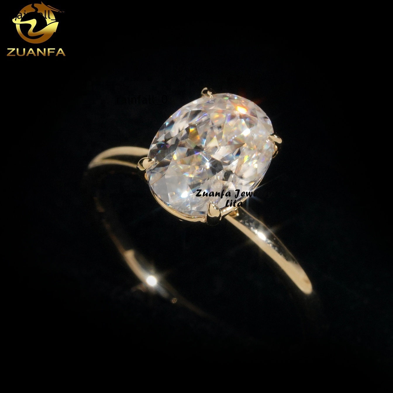 Classic Design 14k Real Gold Oval Cut 2ct Moissanite Diamond Wedding Engagement Rings for Women