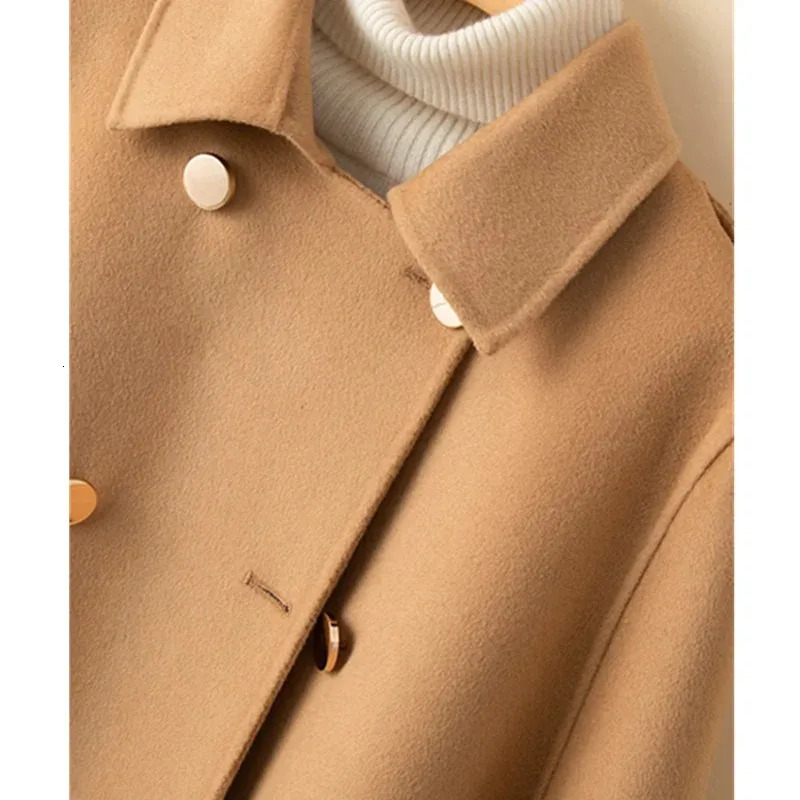 100 Wool Mid Long Bat Cape Women Woolen Coats Autumn Loose Double Sided Cashmere Coat Female Fashion Camel Black Outerwear 251029