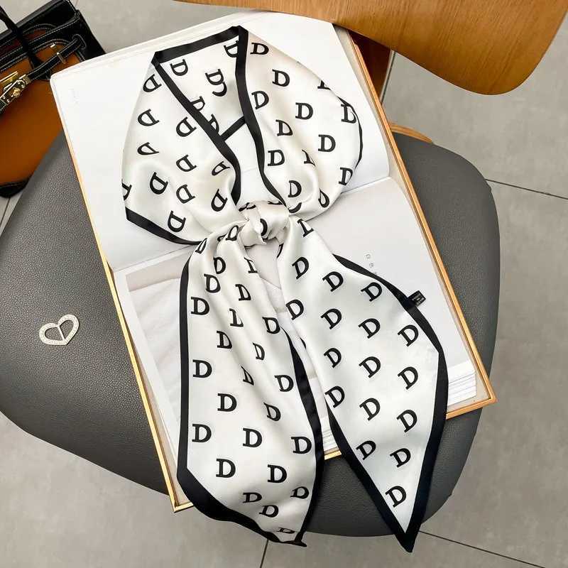 13x145cm letter printed streamer womens fashionable satin silky touch neck scarf clothes packaging decoration scarfW251029