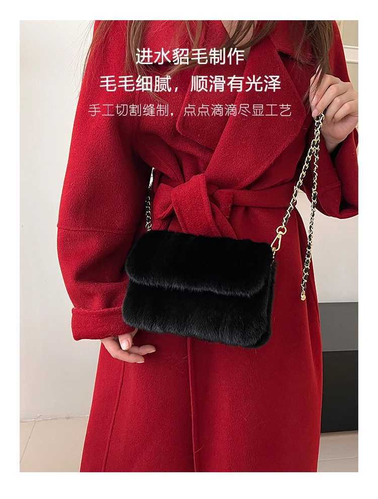 Real Mink Fur Bag For Women Winter Luxury Handbags Ladies Crossbody Single Shoulder Bag Evening Bags Ladies Fluffy HandbagW251029