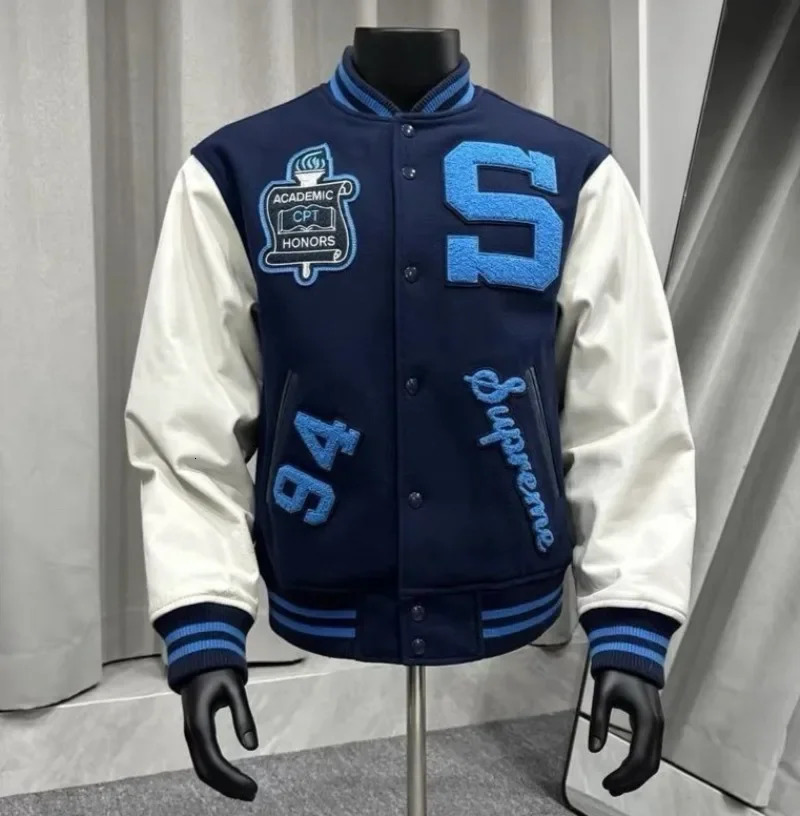 Embroidery Baseball Jacket for Men Streetwear Varisity Splicing PU Leather Sleeves Women Bomber Unisex Clothes 251028