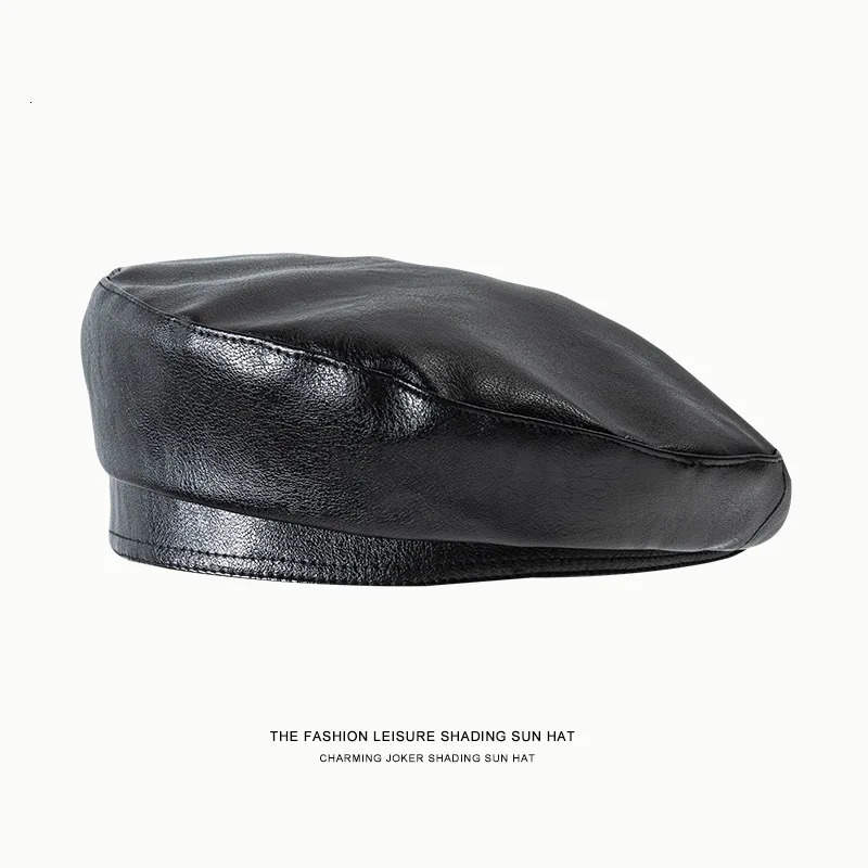 Fashion Girl Leather Beret Beanie Hat Cap Women Plain Beret Hats Solid Color Elegant Lady Artist Caps Belt Beanies 251029