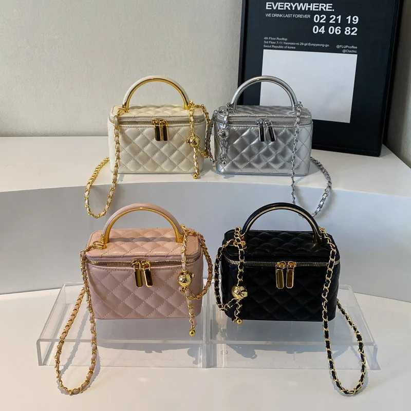 Vintage Women Pu Box Crossbody Bags Pu Leather Plaid Print Chain Shoulder Packs Large Capacity Female Daily Shopping Handbags W251029