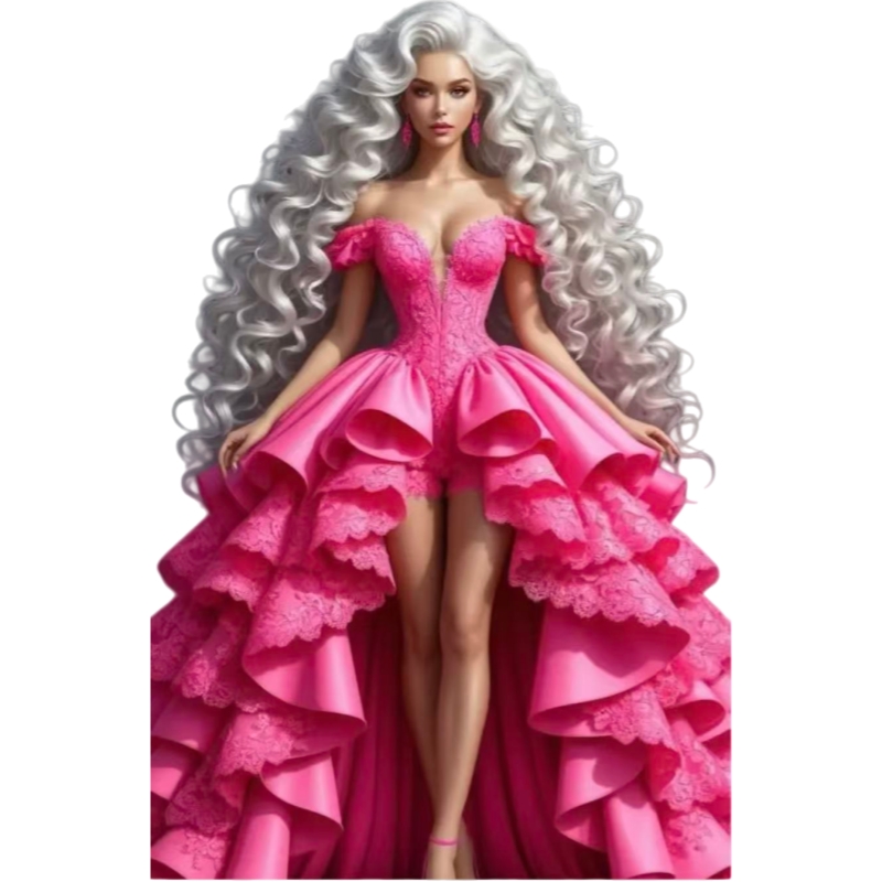 Hot Pink Lace Prom Dresses Women Shorts Jumpsuit With Detachable Train Ruffles Tiered Off Shoulder Evening Customized Pageant Dress 2026 Youmaiwedding