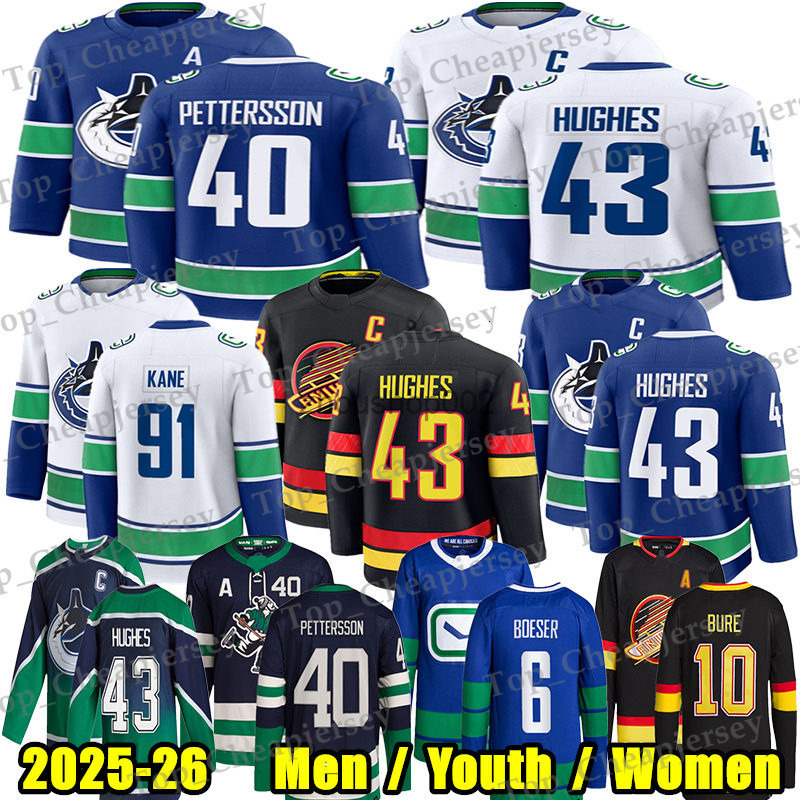 43 Quinn Hughes hockey jersey Canuck jersey 40 Elias Pettersson Evander Kane Brock Boeser Trevor Linden Jake DeBrusk Filip Hronek Conor Garland Pavel 