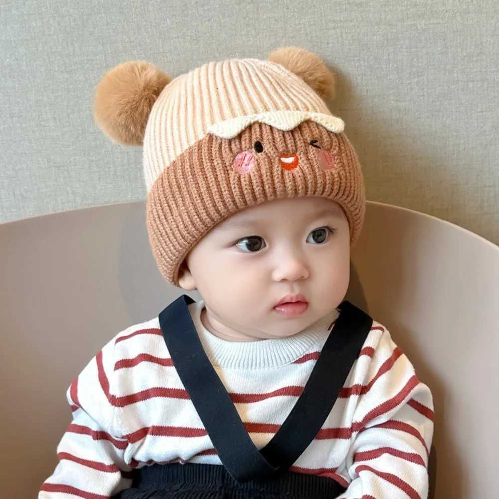 Fashion Cute Beanie Cap Knitted Thicken Knitted Hat Toddler Plush Ball Ear Protection Cap251028