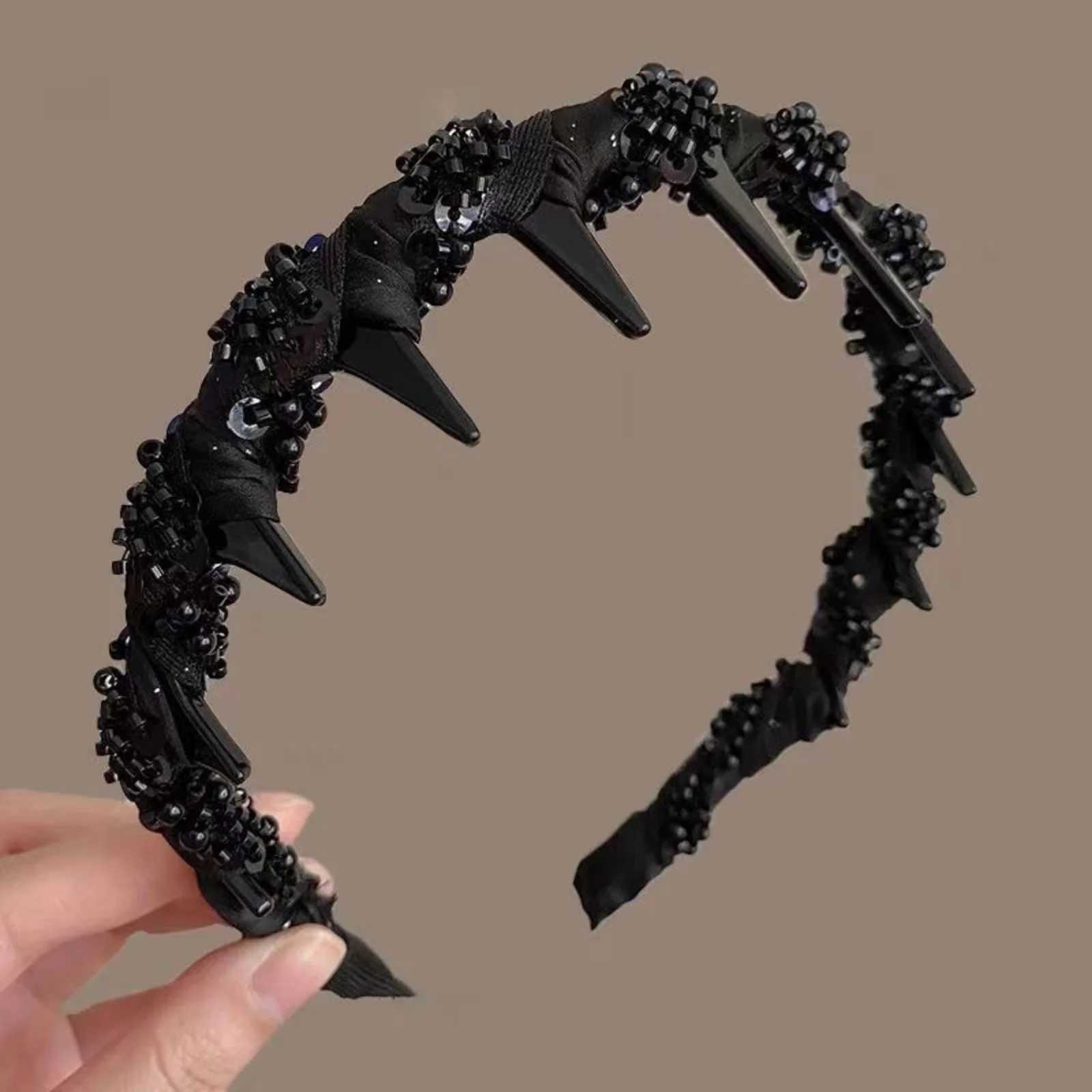 1PC 2 Way Wear Beaded Headband Fix Broken Hair Elevate Crown Chic Black Hair Accessory for Daily Party LooksW251028