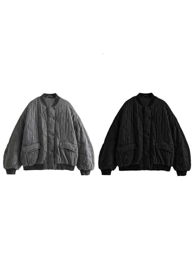Womens Fashion Round Collar Single Breasted Long Sleeve Jacket Solid Color Quilted Warm Casual Jacket 251028