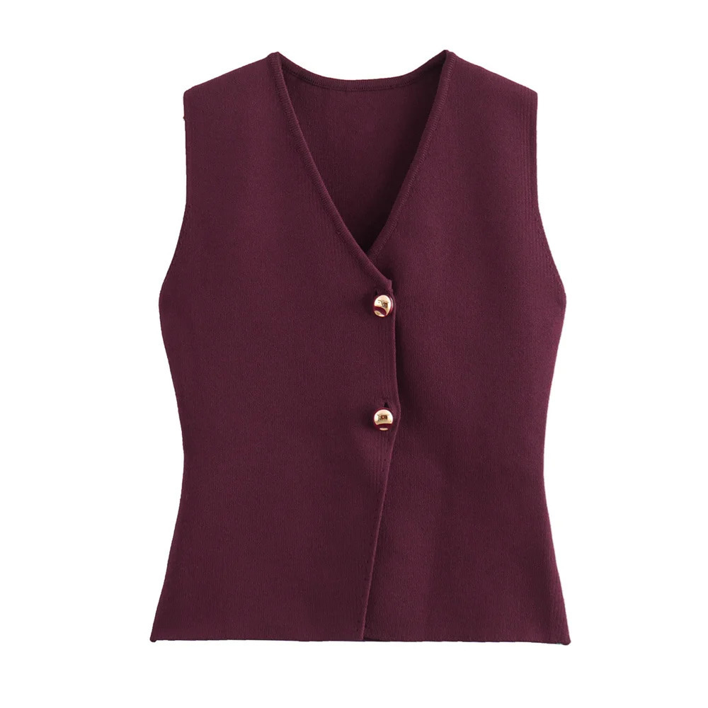 UNIZERA Summer Product Casual Womens Wear Simple and Fashionable Gold Button Knitted Tank Top 251029