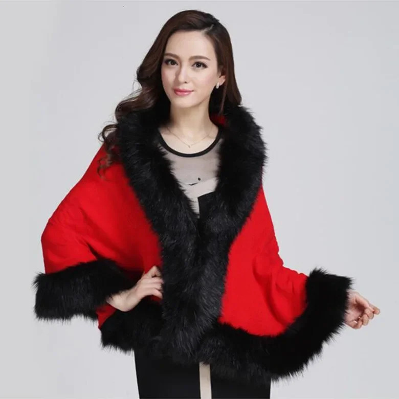 Autumn Winter Female Cloak Fur Cloak Cape Wool Collar Ponchos Women Capes Coffee 251029