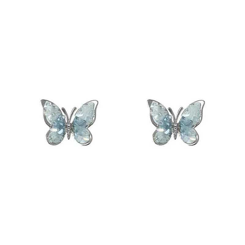 Sliver Color Crystal Flower Butterfly Earrings for Women Elegant Piercing Stud Earrings Woman Wedding Luxury Jewelry AccessoryW251029