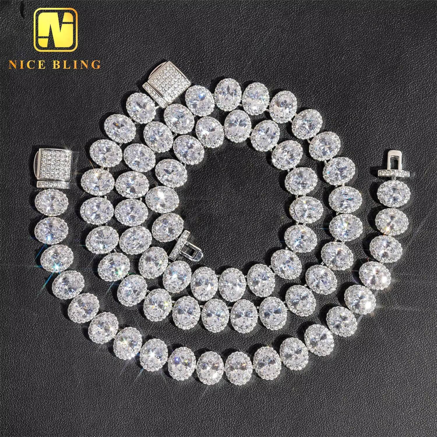 Oval Cut Iced Out Diamond Clustered Tennis Chain Sugar Cuban Chain 18k Gold Plated Necklace Hip Hop Rock 5A CZ Rapper Jewelry