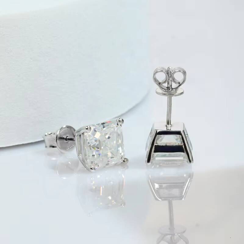 Fine Women Jewelry Moissanite Earrings 925 Sterling Silver Gra Certified VVS 1ct 25 Carat Asscher Cut Moissanite Stud Earrings