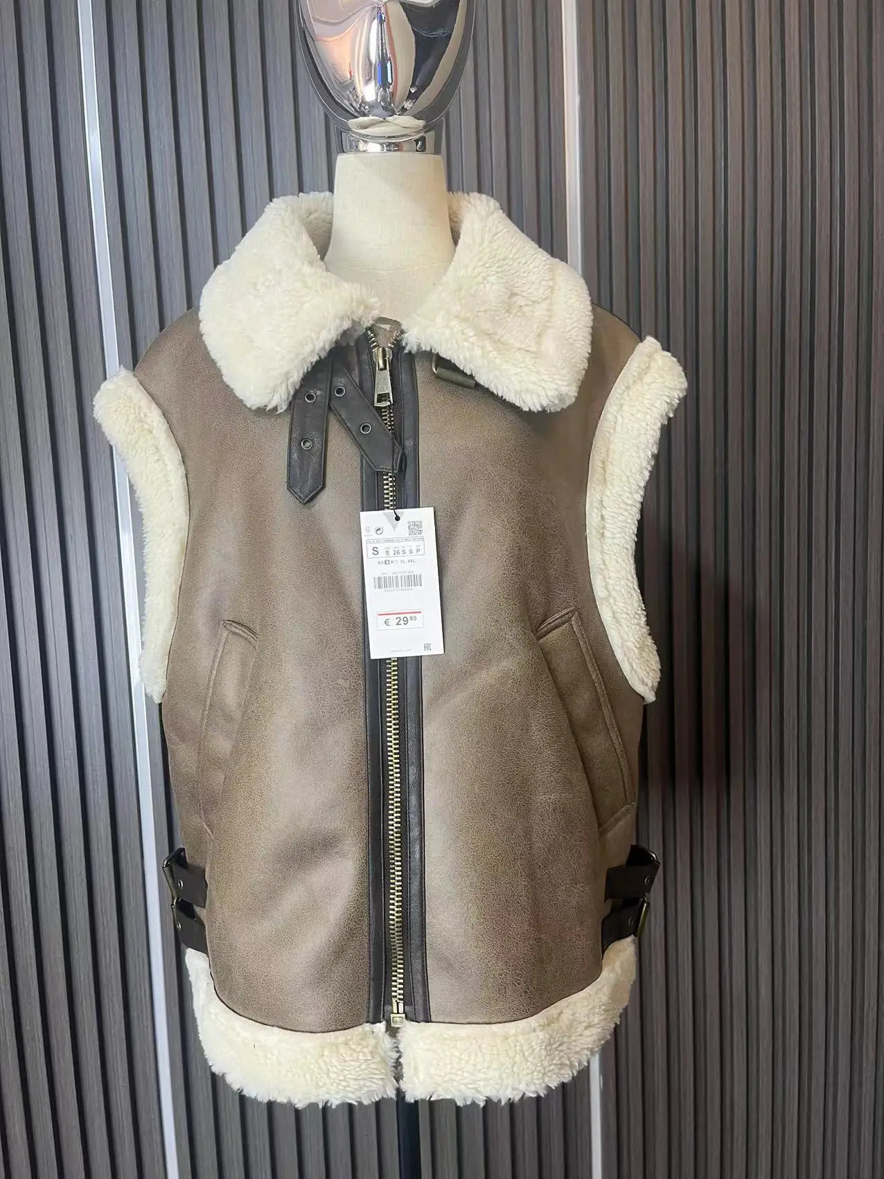AutumnWinter Product Womens Fashion Casual Polo Neck Zipper Tri Color Fleece Panel Tank Top 251029
