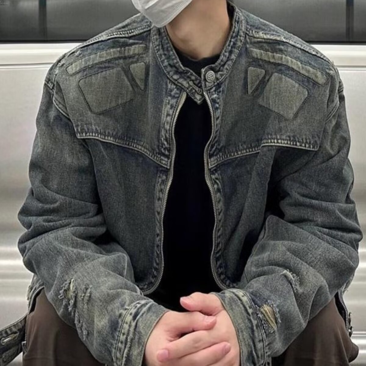 New American Style Designer Jacket Washed Vintage Spring Autumn Denim Jacket For Men Loose Stand Collar Casual Zipper Jacket Top