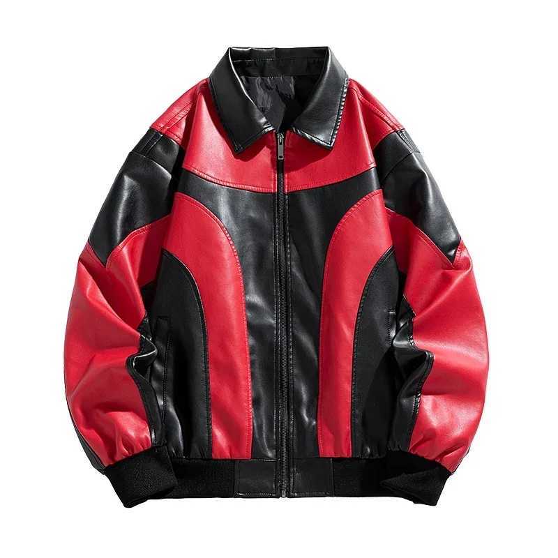 Hip Hop Style Leather Jacket Blackwhite Fashionable Versatile Lapel Windproof mountain PU Coat Casual Outdoor Mens ClothingT251029