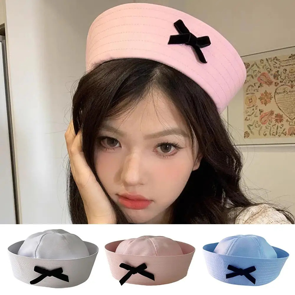 Bowknot Bow Beret Cap Navy Hat UV Protection Dome Cap Flip Eaves Sailor Hat Nurse Cosplay Hat Y2K Sweet Uniform Hats For Girls 251029