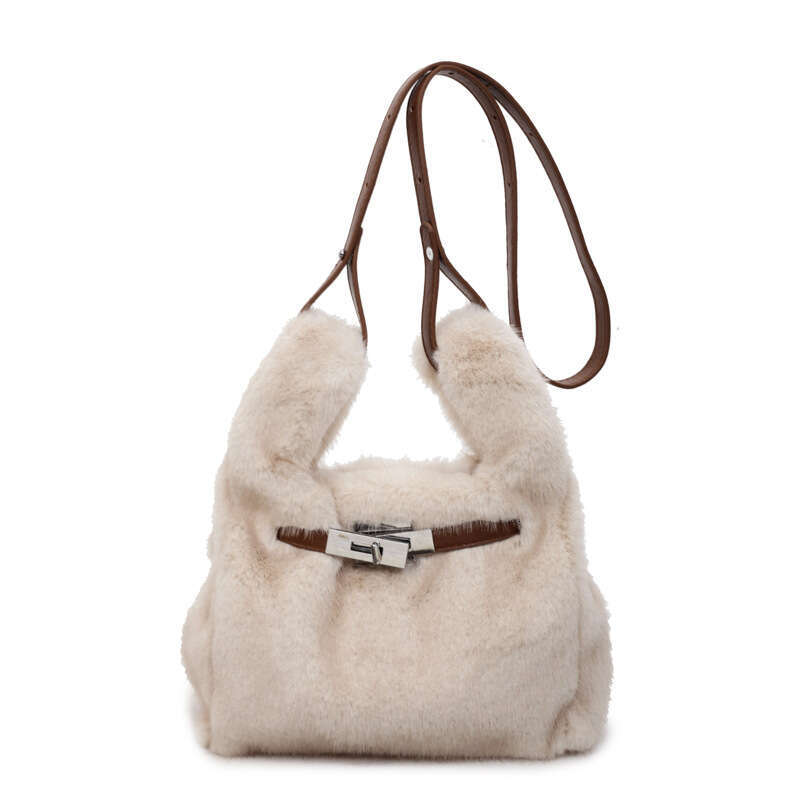 New Lock Buckle Handheld Bucket Autumn Winter Atmosphere Plush Shoulder Korean Version Fluffy Crossbody Bag