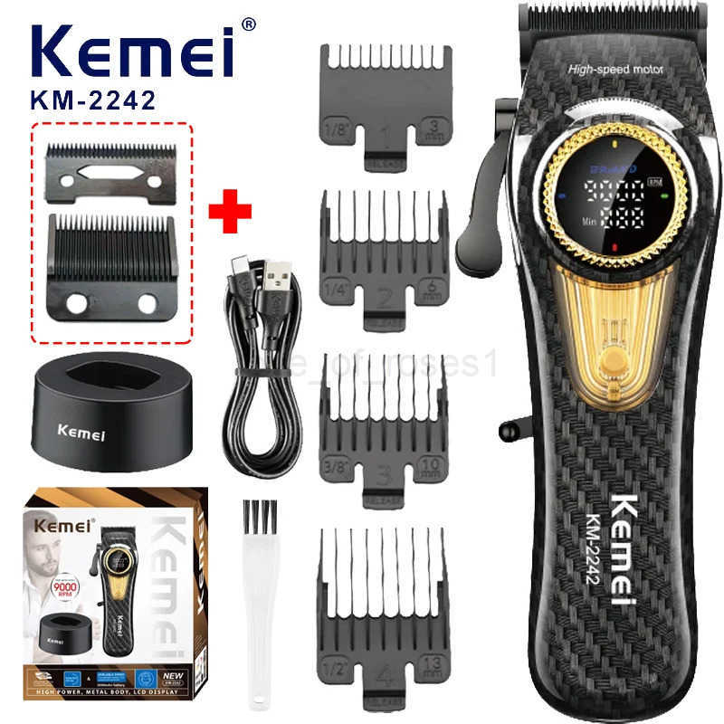 Kemei 2242 Professional Cordless Hair Clipper Barber Electric Hair Trimmer Rechargeable Fade Hair Cutter Cutting Machine for Men Z251029