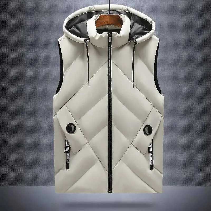 Mens Down Cotton Vest Plus Size Hooded Jacket Youth Slims Smooths Silhouette Warm Cotton Thickened Detachable Hat Vest Coat W251029