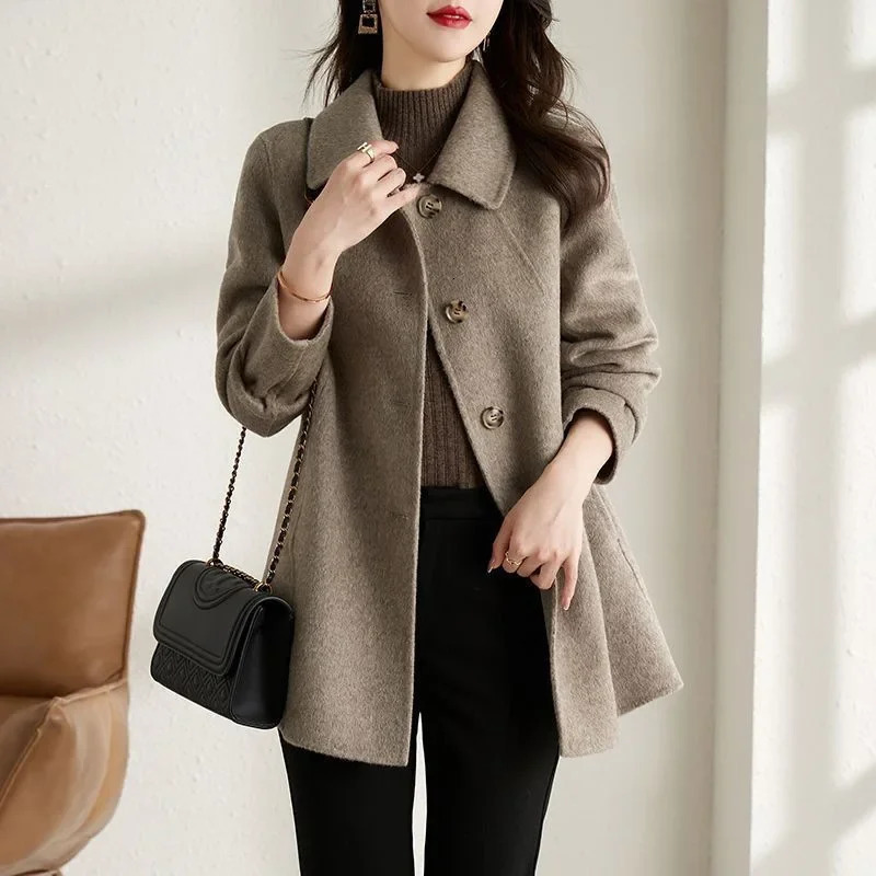 Korean Style Elegant High End Autumn Winter Coat Medium Length Slimming Doll Collar Small Size Woolen Jacket for Women 251029