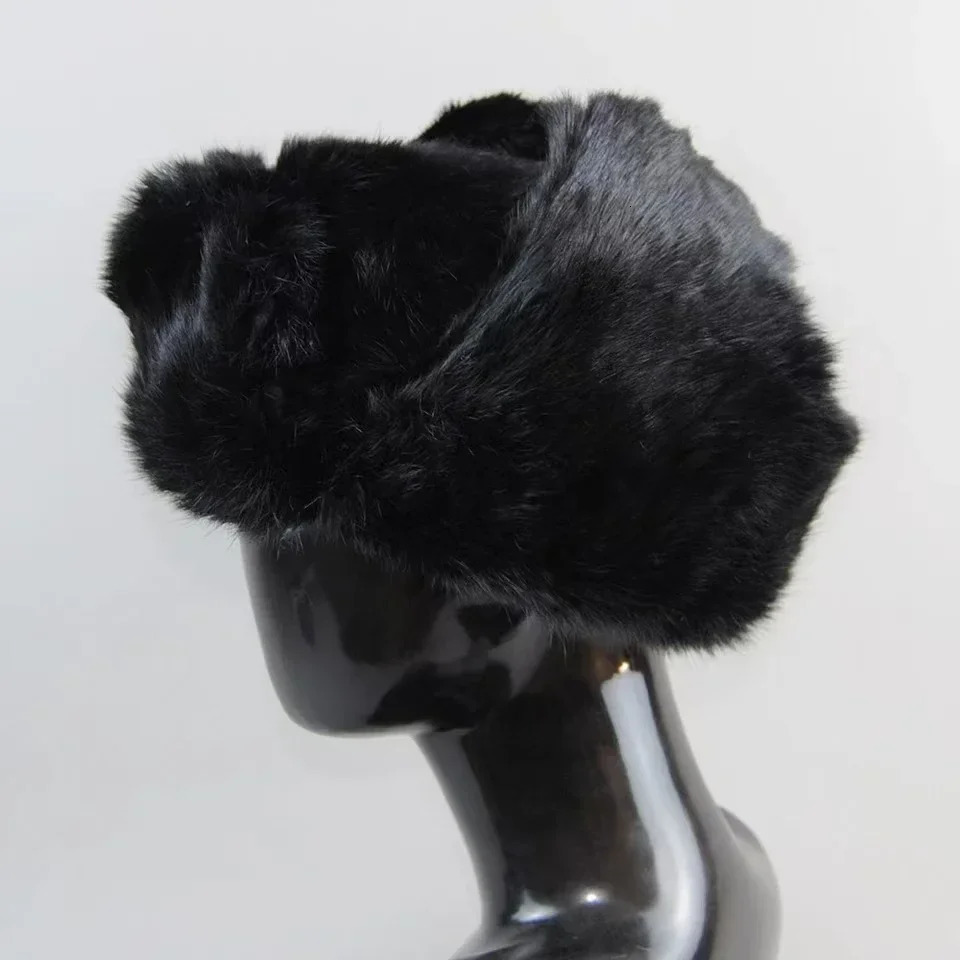 Rabbit Fur Cap Man Winter Genuine 100 Fur Bomber Hat Windproof Warm Earmuffs Male Flat GreyBlack Russian Hat Fitted Casquette 251029