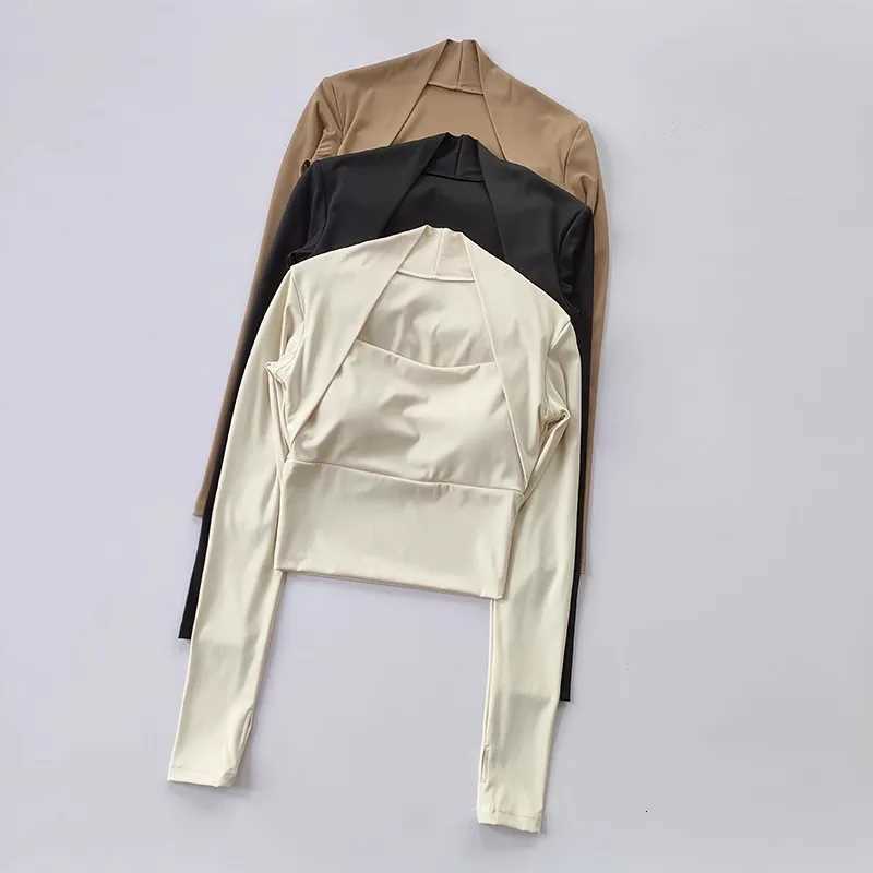 Womens Elegant Long Sleeve Yoga Shawl Sports Top with Chest Cushion Short Elegant Yoga Top Small Camback Pura Speed Dry AutumnXJ251029