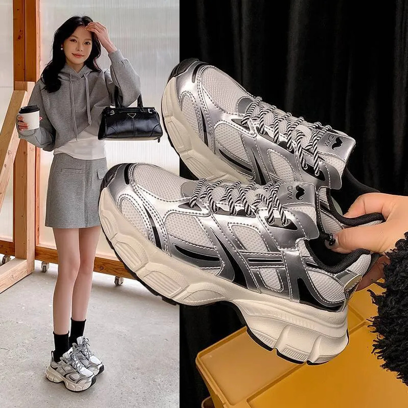 Mirinda Mesh Height-Increasing Casual Dad Shoes for Women 2025 New Fashion Versatile Breathable Lace-Up Sneakers Anti-Slip Soft Sole