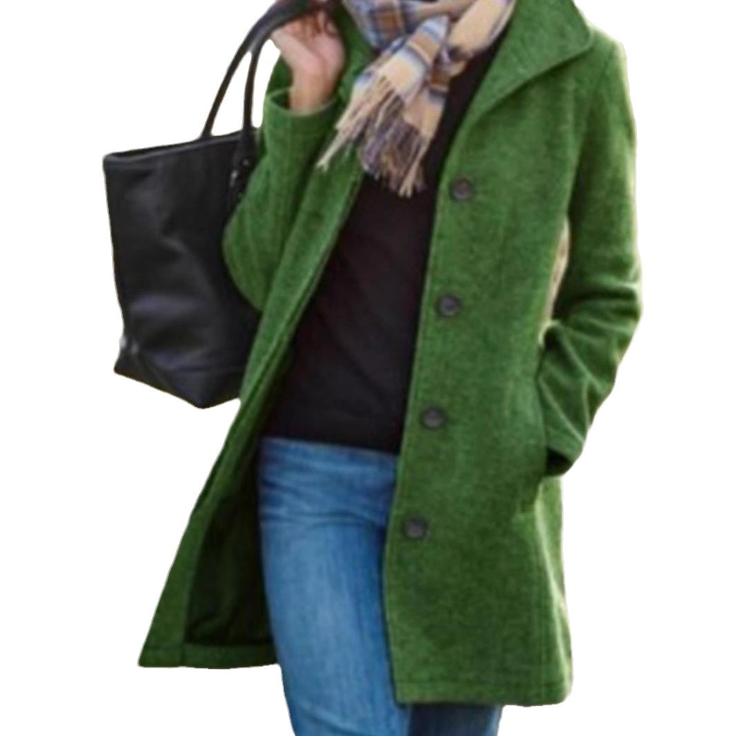 Thickened Woolen Coat For Women Lightweight Single Breasted Lapel Mid Length Trench 2024 Autumn Winter Oversized Windbreaker