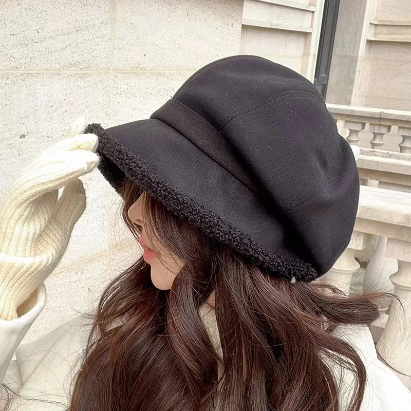 Womens Thick Fisherman Hat Thick Velvet Warm Hat Large Brim For Winter Warmth And Anti Separation Ear Protection 251029