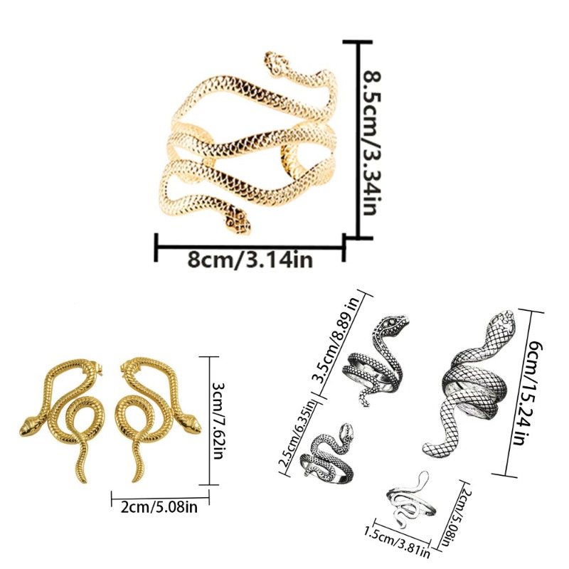 Fashionable and retro Egyptian four-piece set, snake-patterned earrings and stud earrings, nostalgic Nile style, suitable for theme events/displays