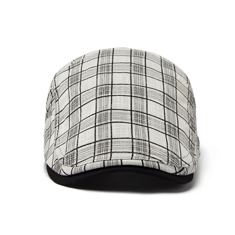 CNTANG Summer Thin Beret Fashion Men Vintage Plaid Cotton Linen Visor Flat Caps For Women Berets Boina Casual Female 251013